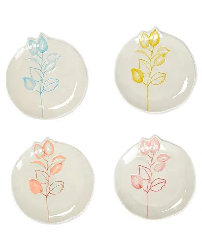 Two's Company Full On Color Set Of 4 Hand-painted Tidbit Plates In Multicolor