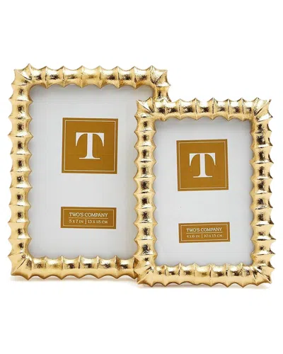 Two's Company Gold Wave Set Of 2 Photo Frames In Yellow