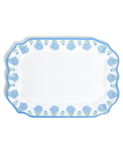 Two's Company Hydrangea Melamine Platter In Blue