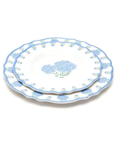 Two's Company Hydrangea Melamine Set Of 4 Dinner Plates In Blue