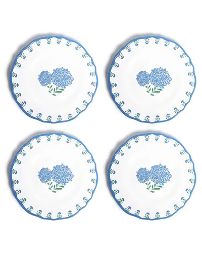 Two's Company Hydrangea Melamine Set Of 4 Salad / Dessert Plates In Blue