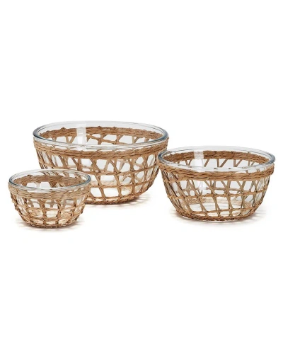 Two's Company Island Chic Set Of 3 Glass Bowls In Brown