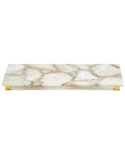 Two's Company Natural Agate Decorative Footed Tray In White