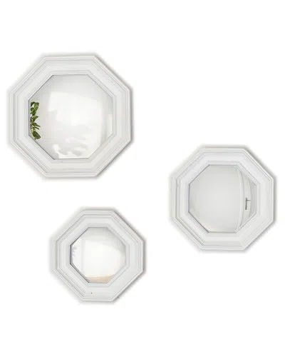 Two's Company Octagon Set Of 3 Hanging Wall Mirrors In White