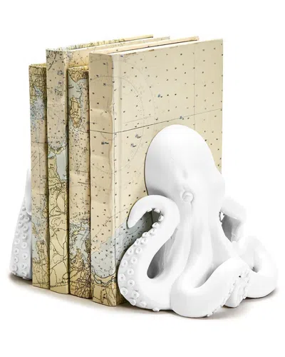 Two's Company Octopus 2pc Bookend Set In White