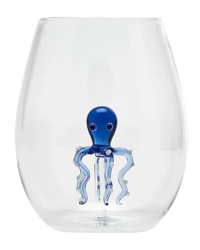 Two's Company Octopus Icon Stemless Wine Glass In Blue