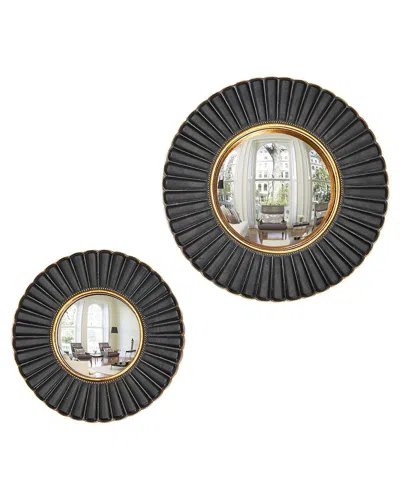 Two's Company Set Of 2 Belgium Convex Wall Mirrors In Black