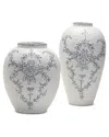 Two's Company Set Of 2 Blue And White Vases In Blue
