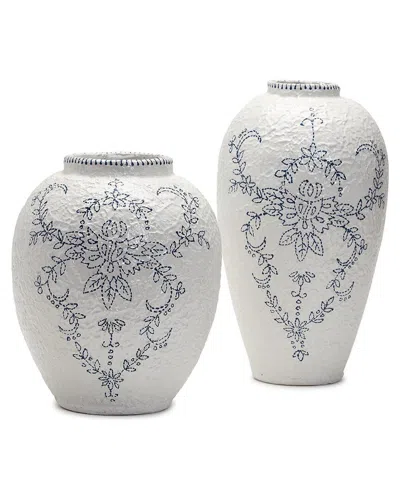 Two's Company Set Of 2 Blue And White Vases