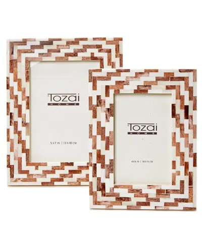 Two's Company Set Of 2 Brick Mosaic Photo Frames In Brown