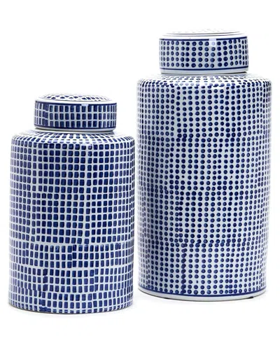 Two's Company Set Of 2 Covered Jars In Blue