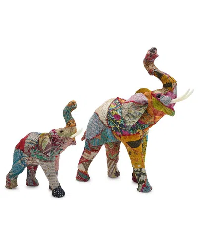 Two's Company Set Of 2 Patchwork Standing Elephants In Multicolor