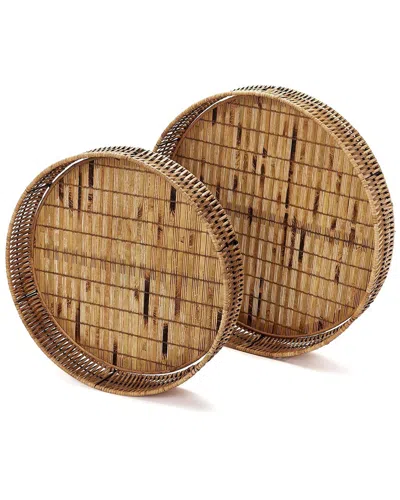 Two's Company Set Of 2 Round Bamboo Trays In Brown