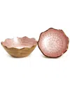 Two's Company Set Of 2 Shimmering Rose Hand-crafted Scalloped Edge In Pink