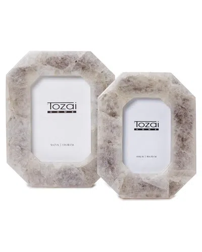 Two's Company Set Of 2 White Quartz Photo Frames