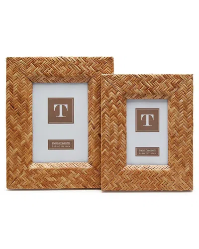 Two's Company Set Of 2 Woven Cane Photo Frames In Brown
