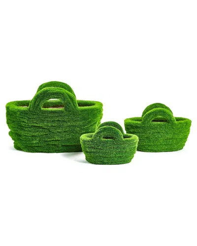 Two's Company Set Of 3 Faux Moss Baskets In Green