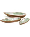 Two's Company Set Of 3 Fern Tear Drop Hand-crafted Wood Trays In Green