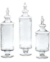 Two's Company Set Of 3 Hand-etched Footed Apothecary Jars
