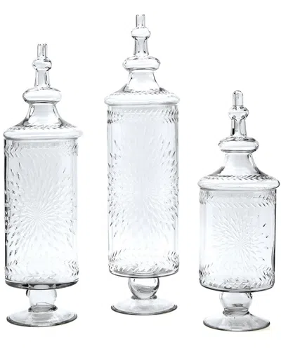 Two's Company Set Of 3 Hand-etched Footed Apothecary Jars