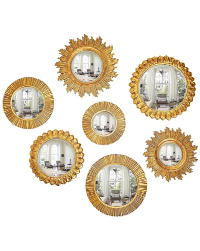 Two's Company Set Of 7 Gold Leaf Convex Wall Mirrors