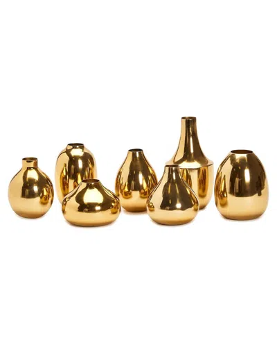 Two's Company Set Of 7 Gold-plated Nickel Vases In Yellow