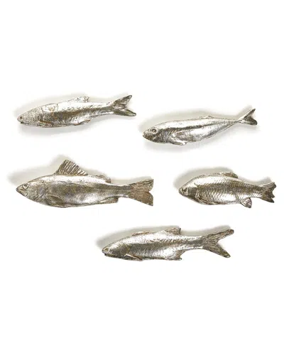 Two's Company Silver Stream Set Of 5 Decorative Fish In Gray