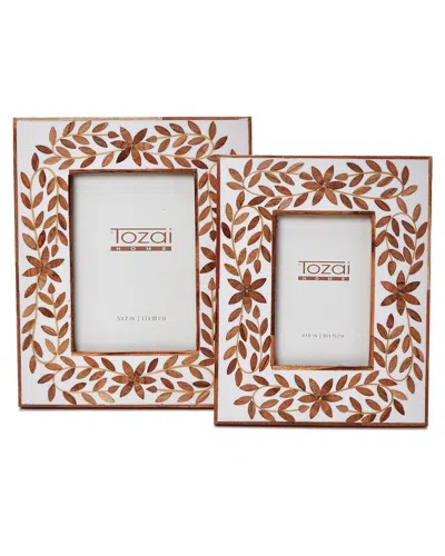 Two's Company Tea Leaves Set Of 2 Photo Frames In Brown