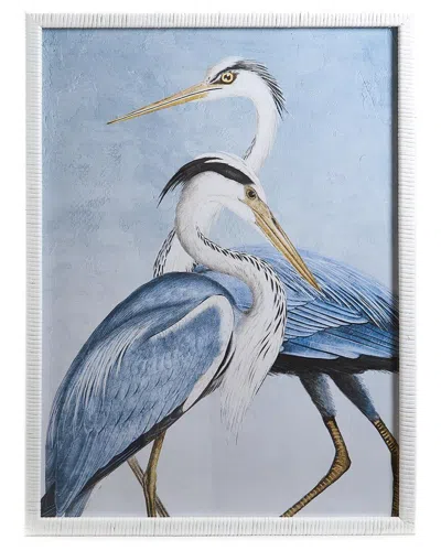Two's Company Water Bird Wall Art In Hand-crafted Rattan Frame In Blue