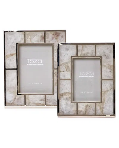 Two's Company White Quartz Set Of 2 Photo Frames In Brown