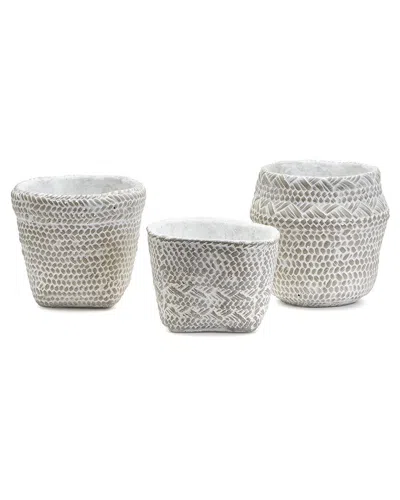 Two's Company Whitewashed Set Of 3 Basket Pattern Planters
