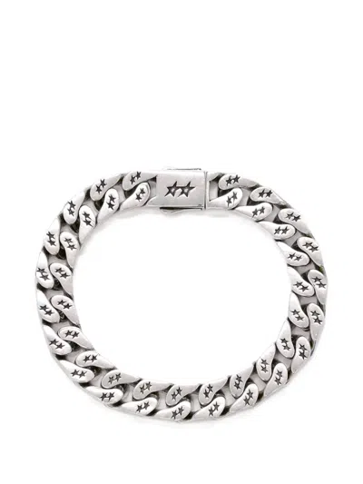 Twojeys Cuban Star-engraved Curb-link Bracelet In Silver