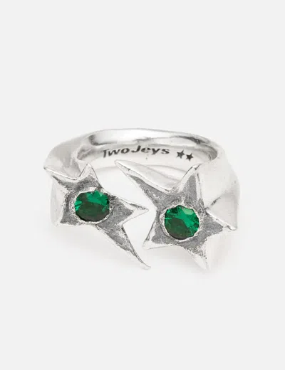 Twojeys Green Two Stone Ring In Metallic