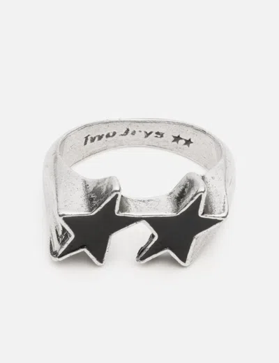 Twojeys Icon Black Enameled Single Ring In Metallic