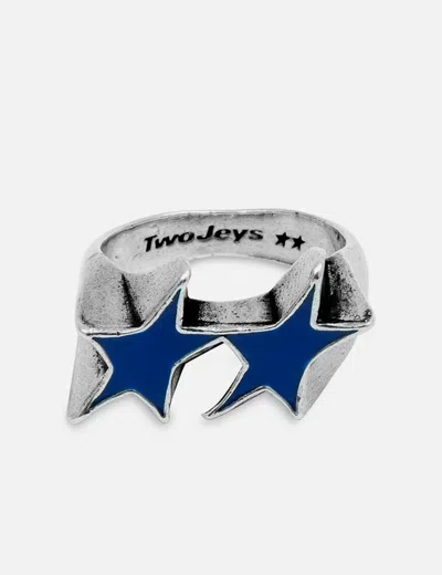 Twojeys Icon Blue Enameled Single Ring In Metallic