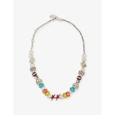 Twojeys Mens Beaded Signature Sterling Silver-plated Brass Necklace Multi