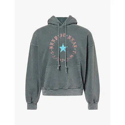 Twojeys Mens Black Keep It Real Studded Graphic Cotton-jersey Hoody