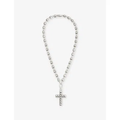 Twojeys Mens Heavy Studded Cross Silver-plated Brass Necklace In Metallic