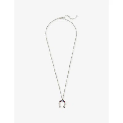 Twojeys Mens Horseshoe Multi Stone Silver-plated Brass Necklace In Metallic