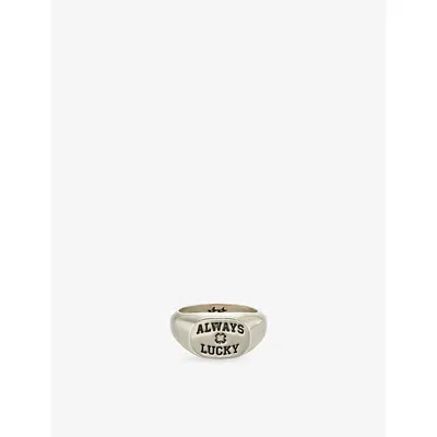 Twojeys Mens Always Lucky Sterling-silver Plated Brass Signet Ring In Metallic