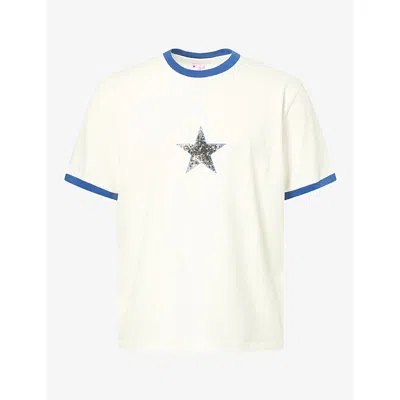 Twojeys Mens White Single Star Two-tone Graphic Cotton-jersey T-shirt Xl