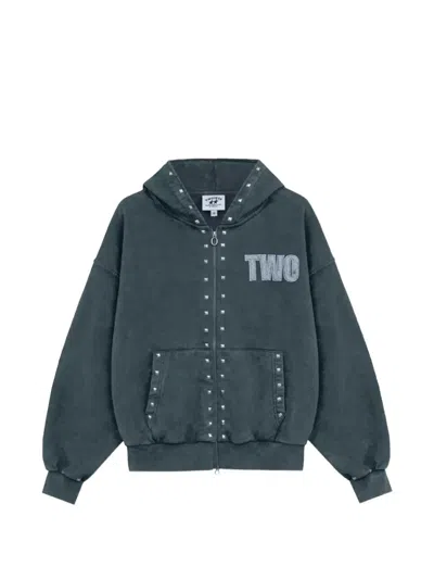 Twojeys Studded Zip-up Hoodie In Gray