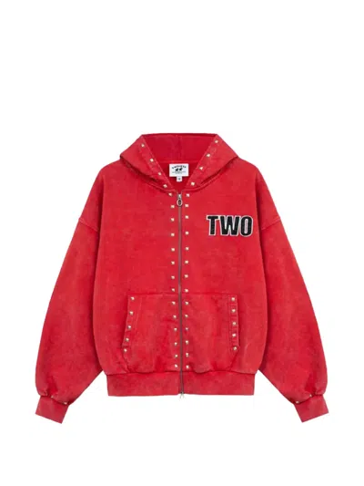 Twojeys Studded Zip-up Hoodie In Red