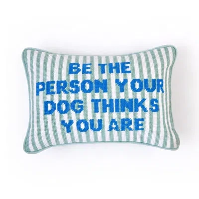 Two's Company Be The Person Your Dog Thinks You Are Needlepoint Throw Pillow 12 X 8 Inch Cotton Polyester In Blue