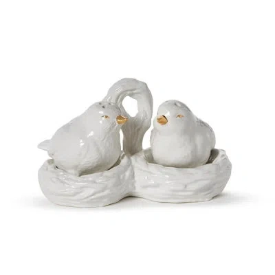 Two's Company Set Of 2 Birds Salt & Pepper Shakers With Nest Carrier In Gift  Box In White