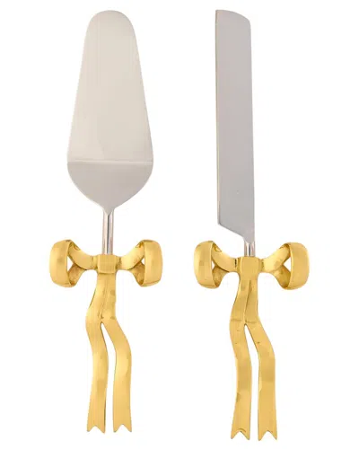 Two's Company Bow Appetit 2 Pc Cake Server Set In Gb In Gold