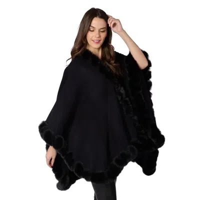 Two's Company Faux Fur Trimmed Wrap In Black