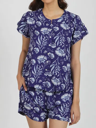 Two's Company Lounge Pajamas Set In Moroccan Blue In Multi