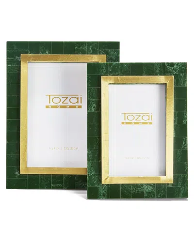 TWO'S COMPANY S/2 AVENTURINE GREEN AND GOLD PHOTO FRAME INCL 2 S
