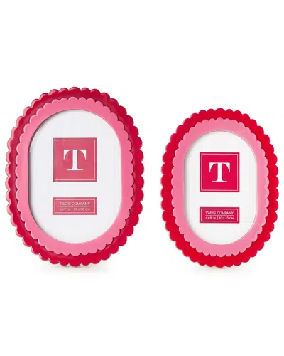 TWO'S COMPANY S/2 DOUBLE SCALLOPED EDGE PINK/DARK PINK PHOTO FRA
